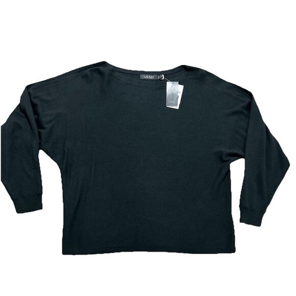NEW Lauren Ralph Lauren Women’s 1X Black Cotton-Blend Dolman-Sleeve Sweater NWT - Picture 3 of 12